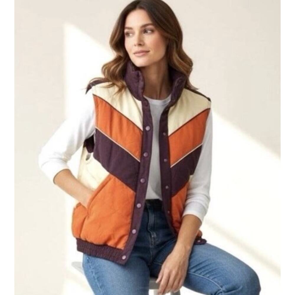 Anna Sui x Target 20th Anniversary Vest Women's M Chevron Puffer Snap Quilted